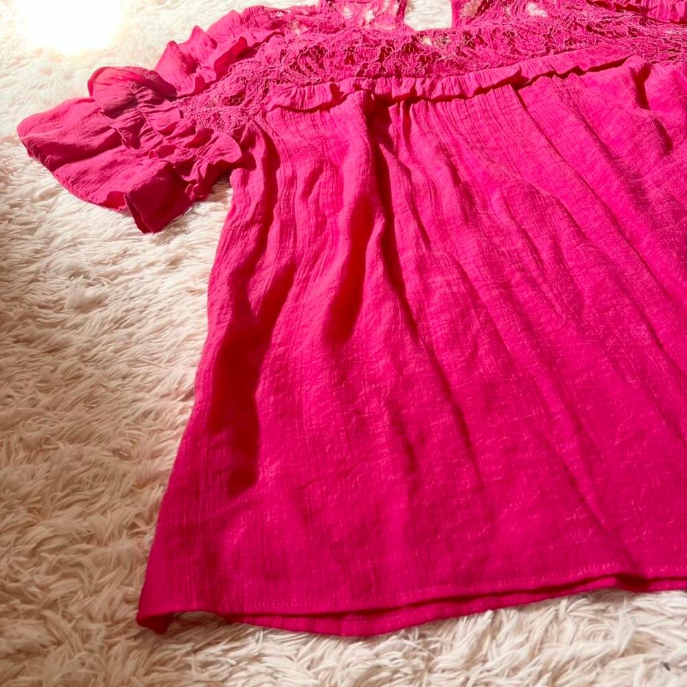 Bright Lace Ruffle Coquette Twee Statement Teacher Quirky Whimsy Kidcore Blouse - Picture 4 of 5